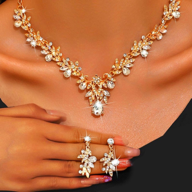 Brishow Green Necklace and Earring Set Rhinestone Formal Wedding Jewelry Sets for Women - Image 3
